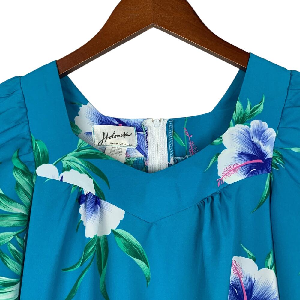 Vintage Helenas Hawaiian Dress Blue Floral Short Sleeve Knee Length Women's S - Picture 3 of 9